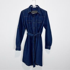 B. boutique By Evergreen Denim Shirt Dress Belted Blue Western Style Size M